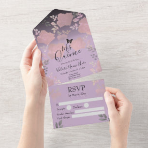 Invitation Tout En Un Quinceanera Florale Rose Rose De Glace Tout En Un