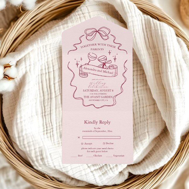 Invitation Tout En Un Quirky Bow Mariage manuscrit (Créateur téléchargé)