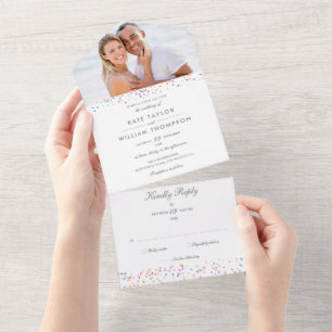 Invitation Tout En Un Rainbow Confetti Monogram Mariage photo