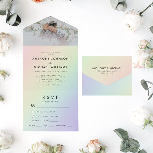 Invitation Tout En Un Rainbow Gradient Gay pride LGBTQ Mariage coloré