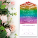 Invitation Tout En Un Rainbow Ombre String Lights Mariage gay<br><div class="desc">Un gai coloré tout en un faire-part de mariage avec des lumières clignotantes contre un arc-en-ciel profond d'aquarelle ombre.</div>