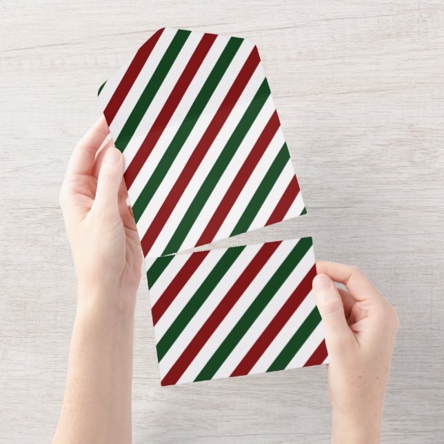 Invitation Tout En Un Rayures de Noël personnalisables (Déchirure)