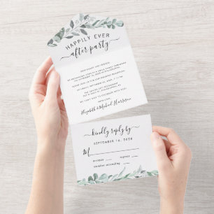 Invitation Tout En Un Réception de mariage à l'aquarelle avec verdure d'