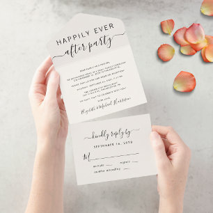 Invitation Tout En Un Réception de mariage Cream Happily Ever After