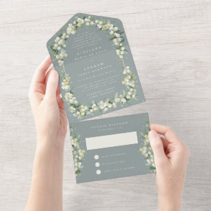 Invitation Tout En Un Réception De Mariage De Berneberge Verte+Eucalyptu