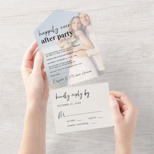 Invitation Tout En Un Réception De Mariage De Crème Chic (Déchirure)