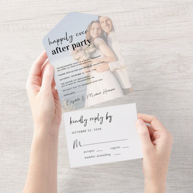 Invitation Tout En Un Réception De Mariage De Photo Chic (Déchirure)