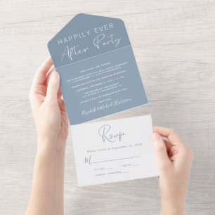 Invitation Tout En Un Réception de mariage Dusty Blue Happily Ever After
