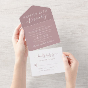 Invitation Tout En Un Réception de mariage Dusty Rose pour un bonheur ét