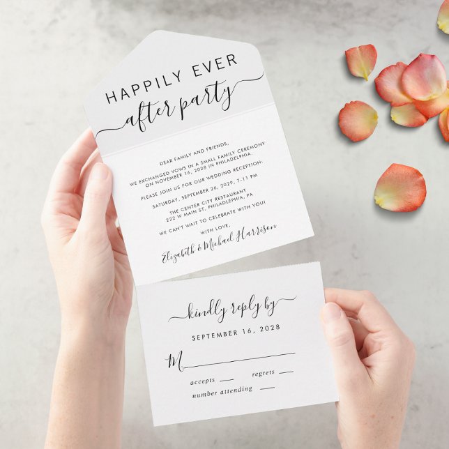 Invitation Tout En Un Réception de mariage et fin heureuse (An chic Happily Ever After Party all-in-one invitation for your wedding celebration)