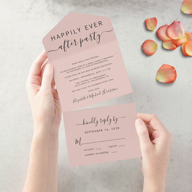 Invitation Tout En Un Réception de mariage Happily Ever After teintée de (Créateur téléchargé)