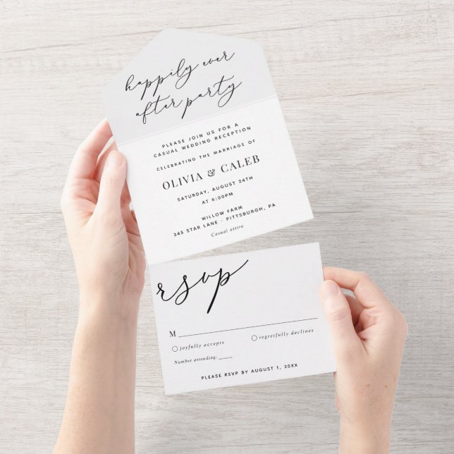 Invitation Tout En Un Réception de mariage heureux à jamais (Déchirure)