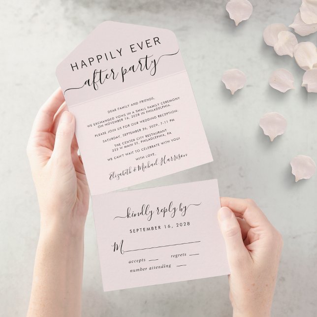 Invitation Tout En Un Réception de mariage rose pour un bonheur éternel (Créateur téléchargé)