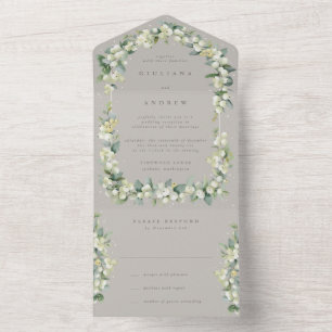 Invitation Tout En Un Réception Tauge/Gige Snowberry+Eucalyptus uniqueme