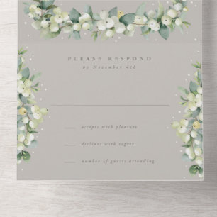 Invitation Tout En Un Réception Tauge/Gige Snowberry+Eucalyptus uniqueme