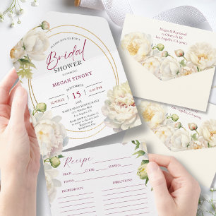 Invitation Tout En Un Recette de Baby Shower de Pivoine Blanche
