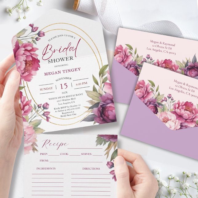Invitation Tout En Un Recette de Fête des mariées de pivoine violet tout (Créateur téléchargé)
