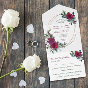 Invitation Tout En Un Red Christmas Rose Gold Frame Wedding