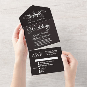 Invitation Tout En Un Réglisse et Tripli blanc avec RSVP Mariage Tout Co