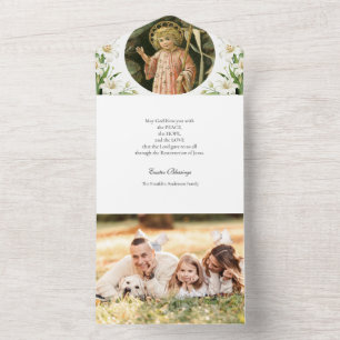 Invitation Tout En Un Religieux Pâques Photo Lys blancs Prière