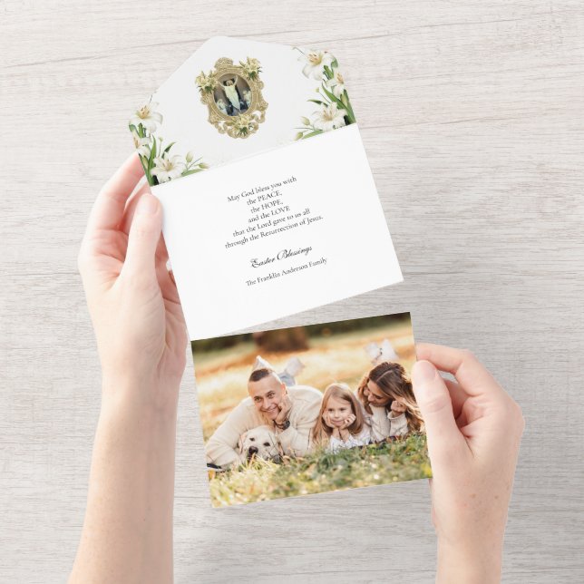 Invitation Tout En Un Religieux Pâques Photo Lys blancs Prière (Déchirure)