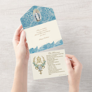 Invitation Tout En Un Religieux Vierge Marie Bleu Anniversaire Vintage T