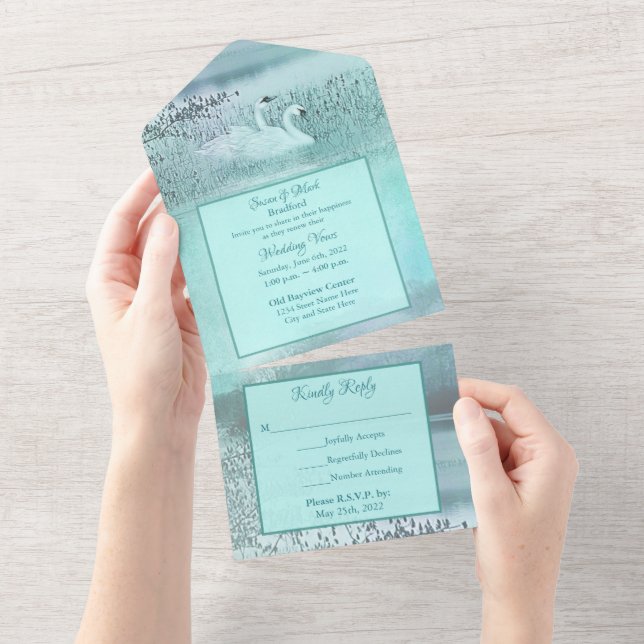 Invitation Tout En Un Renouvellement de Voeux de Mariage Cygnes à l'état (Déchirure)