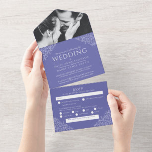 Invitation Tout En Un repas photo feuille blanc mariage RSVP