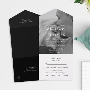 Invitation Tout En Un Repas photo noir et blanc moderne Choix RSVP