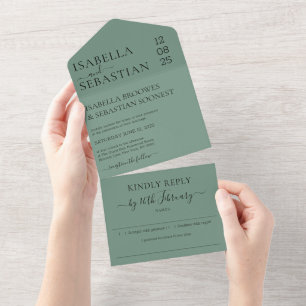 Invitation Tout En Un Réponse aimable bleu vert cadet de mariage