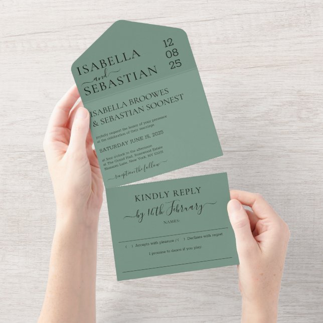 Invitation Tout En Un Réponse aimable bleu vert cadet de mariage (Déchirure)