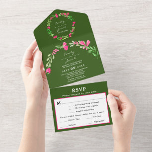 Invitation Tout En Un Réponse au mariage de la forêt de verdure florale
