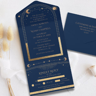 Invitation Tout En Un Réponse de mariage Soleil Lune Étoiles Ciel Bleu O