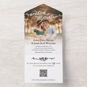Invitation Tout En Un Réponse QR Mariage Photo Écriture Pinceau Rustique
