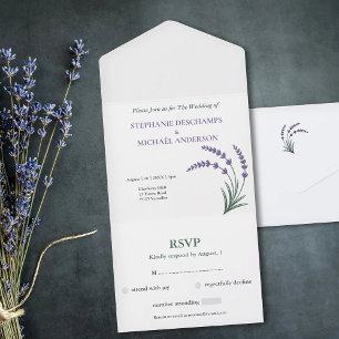 Invitation Tout En Un Réponse simple mariage au lavande