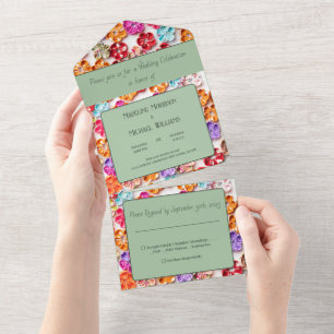 Invitation Tout En Un Ressort tissu cousu artisanal Fleurs Multicolor
