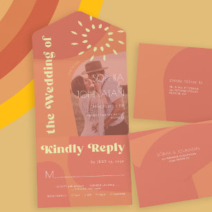 Invitation Tout En Un Retro brûlé orange audacieux PHOTO rsvp mariage