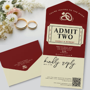 Invitation Tout En Un Retro Cinema Theater Admettez Deux Mariages de bil