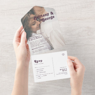 Invitation Tout En Un Rétro moderne   Sceau de photo teinté violet et en