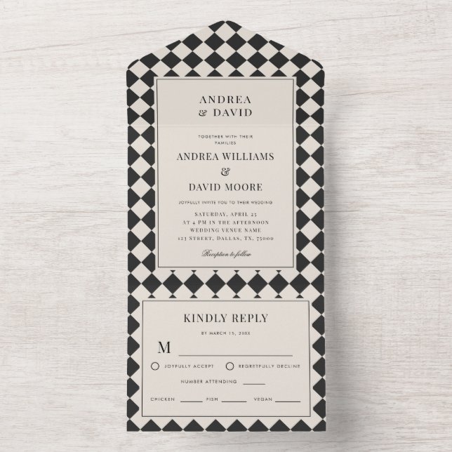 Invitation Tout En Un Retro Old Money Checkered Wedding (À l'intérieur)