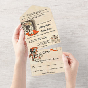 Invitation Tout En Un Retro Romantique Couple Comique Mariage à thème