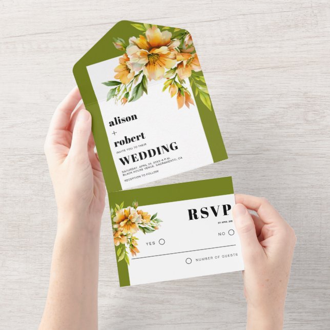Invitation Tout En Un Rhododendron orange yellow flowers fall wedding (Déchirure)