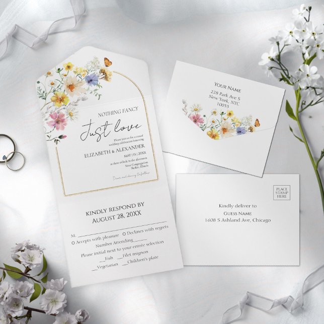 Invitation Tout En Un Rien De Fancy Juste Amour | Fleur sauvage Mariage  (Créateur téléchargé)