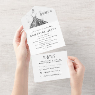 Invitation Tout En Un Robe Noire Douce 16 Floral Seize Fille Élégante