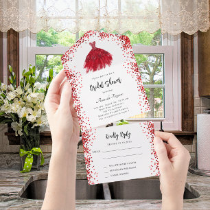 Invitation Tout En Un Robe rouge Fête des mariées blanc RSVP