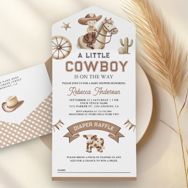 Invitation Tout En Un Rodeo Wild West Western Little Cowboy Baby Shower (Créateur téléchargé)