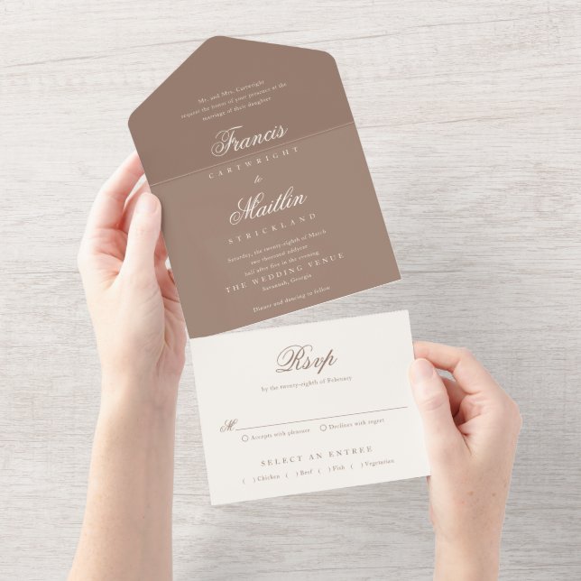 Invitation Tout En Un Romantic Brown Elegant Wedding (Déchirure)