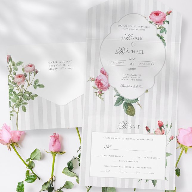 Invitation Tout En Un Romantic Chic French Rose Botanical Wedding (Créateur téléchargé)