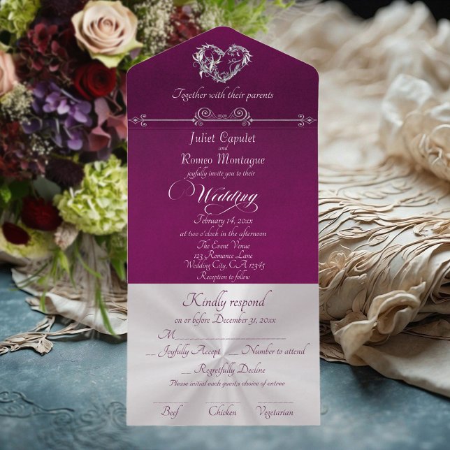 Invitation Tout En Un Romantic Heart & Calligraphy - Purple/Silver (Créateur téléchargé)