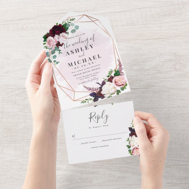 Invitation Tout En Un  Romantic summer garden flowers wedding (Déchirure)